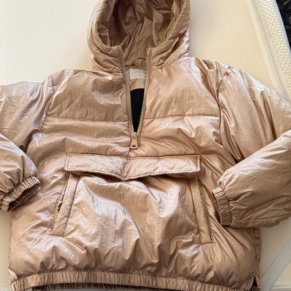 Zara Shimmering Rose Gold Hooded Jacket
